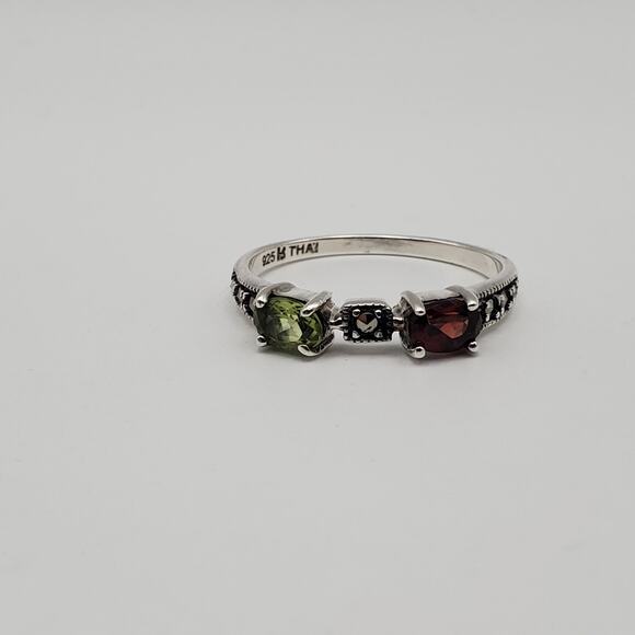 Sterling Silver 925 Marcasite & Gemstone Stack Rings (Set of 3) Size 10 - Picture 5 of 9